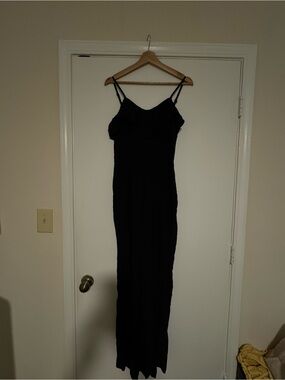 grass collection Black Ruffle Spaghetti-Strap jumpsuit